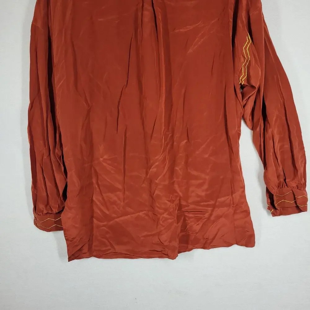Vintage Gary Fabrikant Ltd Shirt Womens Sz 8 Red 100% Silk Embroidered Grandma
